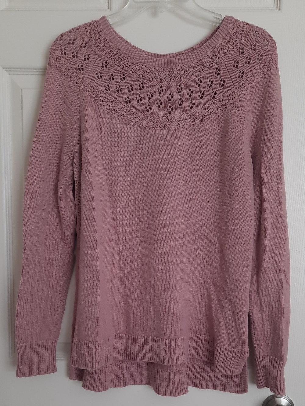 Sonoma Lace Yoke Crewneck Sweater in Dusty Rose